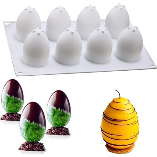 8 Cavities Easter Egg Silica gel Cake Molds Mousse Fondant Chocolate Cake Jelly Molds Kitchen Baking Cake Decorating Moulds EP98