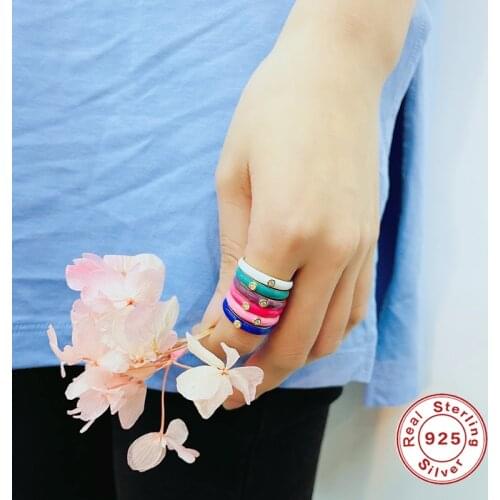 Aide Color Dripping Oil Rings For Women Girls 925 Silver Ring 2021 Trend Anillos Mujer Fine Jewelry Paired Rings Minimalist CZ