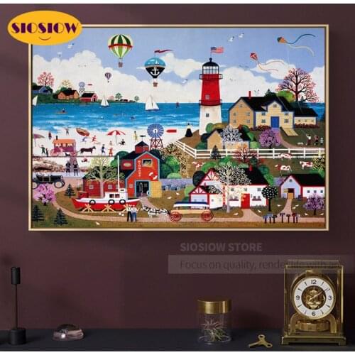 5D DIY Diamond Painting Seaside City Scenery Full Drill 3D Daimond Embroidery Cross Stitch Kit Cartoon Landscape Decor Kids Room