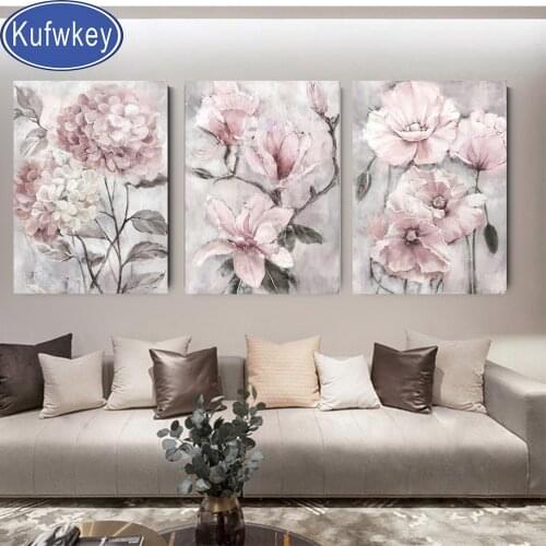 Diy,Diamond Embroidery,Fantasy Pink Flower,5D,Diamond Painting Peony,Stitch Cross,3D,Diamond Mosaic,Triptych,home,art,rhinestone