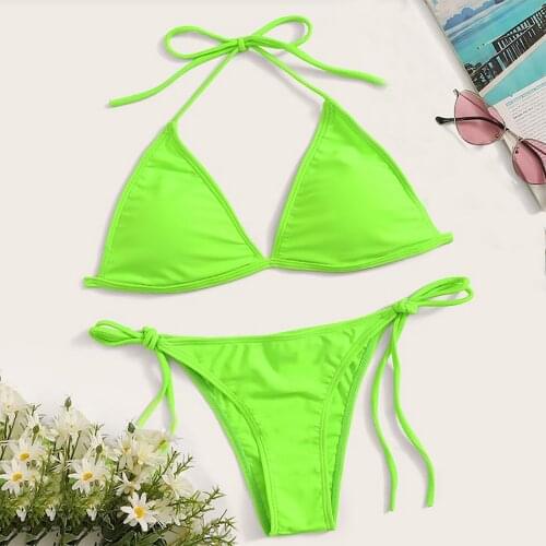 Bikini 2021 Summer Solid Bikini Low Waist Swimwear Women Brazilian Beachware Sexy Micro Swimsuit Female Brazilian Biquini #YJ
