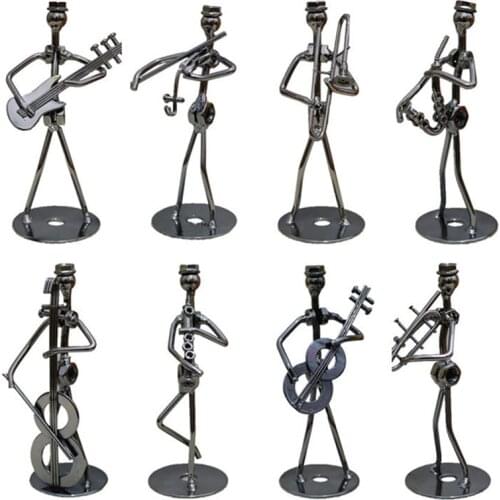 VILEAD 8 Styles 13cm Iron Music Band Figurine Metal Musician Model Creative Iron Music Player Crafts Vintage Office Home Decor