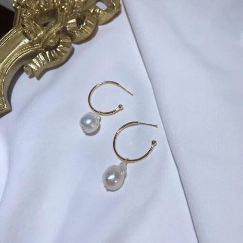 Geometric style semi arcstud Earrings with Natural Fresh-Water Baroque Pearls,Fashion women earrings for Daily work decoration