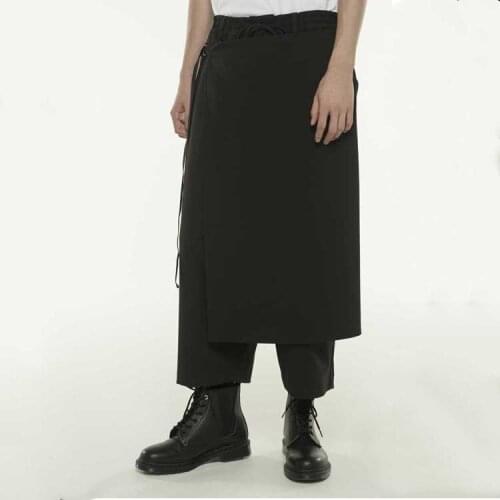 Customized New European and American youth Capris fake two piece trend mens loose wide leg pants casual double layer pants