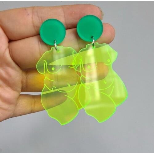 Art Transparent Fluorescent Carved Nude Woman Body Earrings
