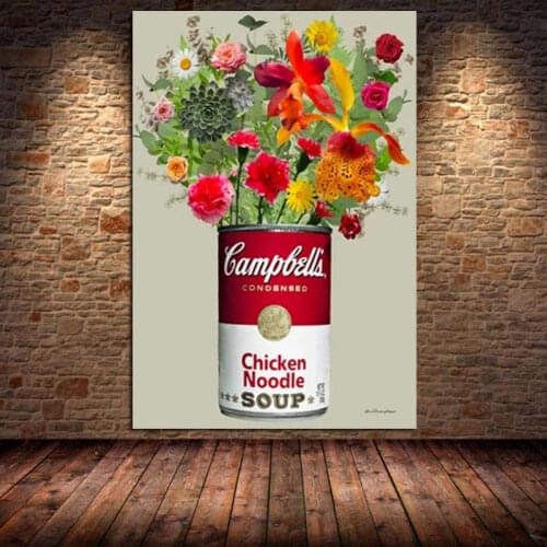 Retro Andy Warhol Soup With Flowers Canvas Painting Lake Mountain Poster Print Wall Art Picture for Living Room Cuadros Unframed