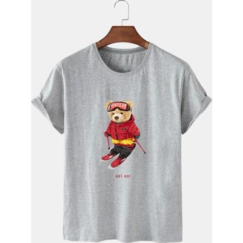 Summer Womens Blouse Loose Ski Bear Print Sport Short Sleeves Womens T-shirt O Collar Short Sleeves Loose Girls' Large Blouse
