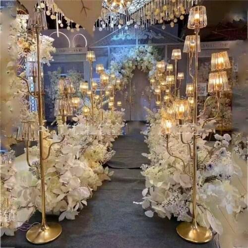6 Heads With Electricity Road Leader Metal Props Wedding Venue Layout Crystal Banquet Center Tabletop Decoration