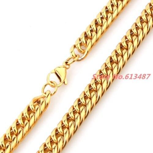 Fashion Gold Tone 7"-40" 9mm Curb Cuban Chain Necklace or Bracelet 316L Stainless Steel Cool Mens Jewelry Popular Xmas Gift