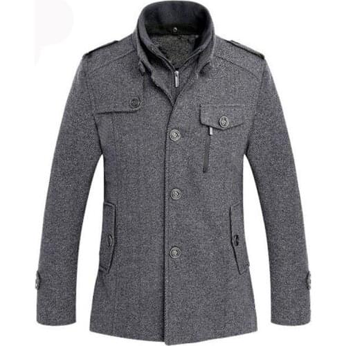 2021 Mens fashion leisure thicking trench coat woollen overcoat men single breasted winter coat jackets windbreaker