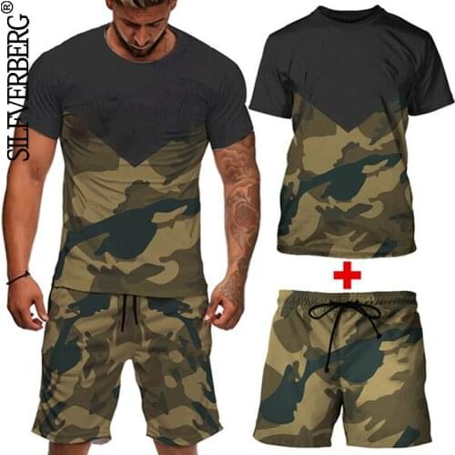 New Men T-Shirts Sets Tops + Shorts Tactical Tees Russian Muscle Mens Clothing Suits Breathable Quick Dry Casual Male Sweatsuit