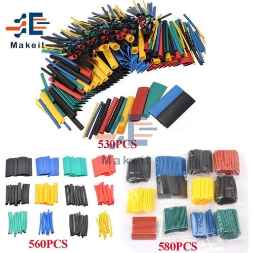 530pcs 560pcs 580pcs Set Insulation Sleeving Polyolefin Shrinking Assorted Heat Shrink Tube Kit Shrink Tubing Wire Cable Sleeves