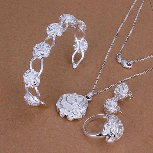 Sets Silver Plated Sets Silver Trendy Jewelry Sets Roses Jewelry Wholesale Free Shipping qiua LS242