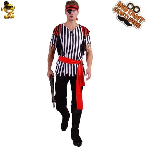 Fancy Dress Carnival Fantasia Pirate Costume Halloween Adult Mens Dress Up Pirate Costume With Headband Eye Patch