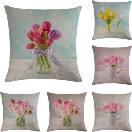 New Fashion Cup Flower Cotton Linen Throw Pillowcase Sofa Car Lovely Animal Printed Cushion Cover Bedroom Decor