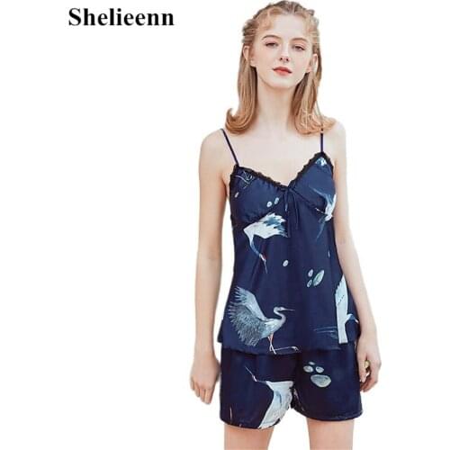 2021 New Pajamas for Womens Sleepwear Sexy Satin Pajama Set V-Neck Pyjamas Summer Sleeveless Cute Cami Top and Shorts