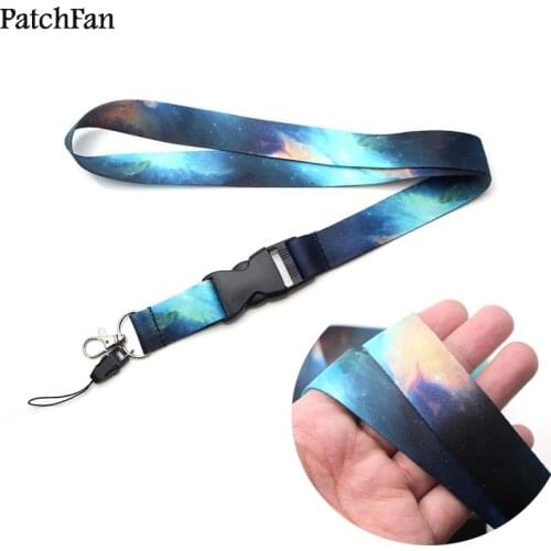 Patchfan Nutural Nebula starry sky keychain lanyard webbing ribbon neck strap fabric para id badge phone holders necklace A1161