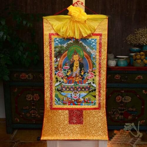Wholesale Buddhist supplies--120CM LARGE--Buddhism ART silk GOLDEN Ksitigarbha Bodhisattva Thang-ga Thangka Buddha art