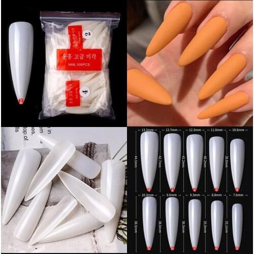 A Bag of 500 Fake Nails 10 Sizes Nail Salon Nail Extension Cover Coffin Fake Nails Natural Non-marking Manicure Tools
