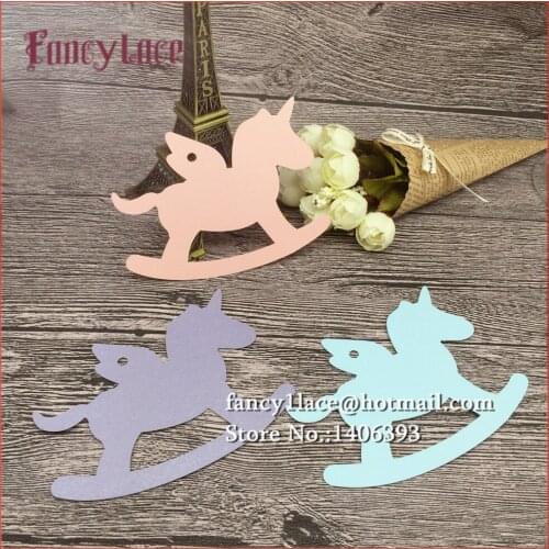 50PCS Laser Cut Pearl Paper Card Hang Tag Gift Card Baby Shower Party Decoration Unicorn wooden horse diy Book Mark for kids