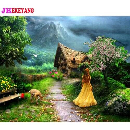 Full Square Round Diamond Embroidery DIY Diamond Painting Valley Lodge Girl Cross Stitch kit mosaic Y4631