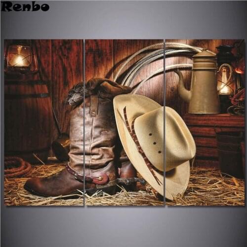 Drop Shipping 3 Pieces diy 5d Diamond Painting Straw hat and boots full drill diamond Embroidery,Cross Stitch kits mosaic decor