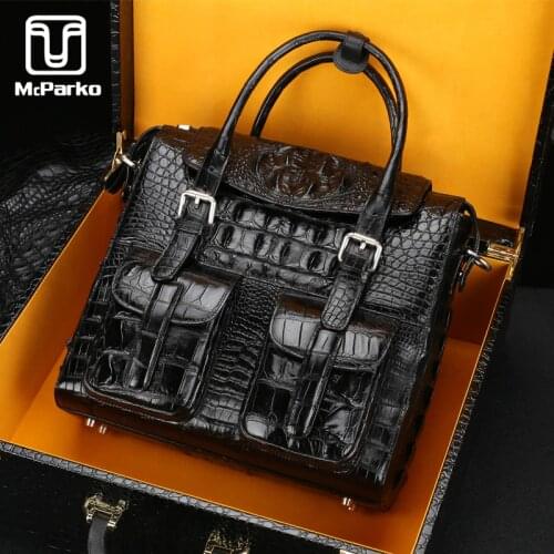 McParko Luxury Crocodile Briefcase Men Bag Genuine Leather Men Briefcase High-end Business Hand Bag Shoulder Bag Croco Briefcase