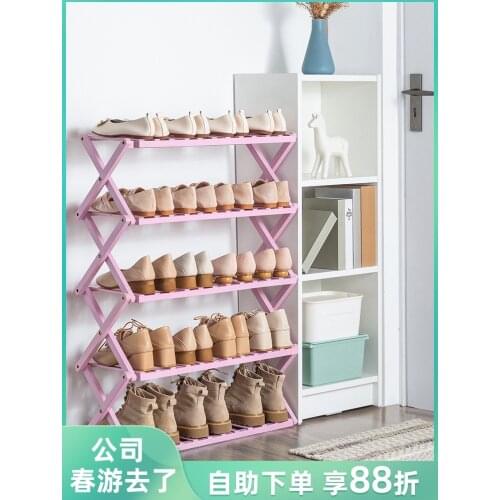 Pink Foldable Shoe Rack Multi-Layer Simple Bamboo Shoes Cabinets Shelf Home Organizer Shoes Storage Rack for Dormitory Doorway