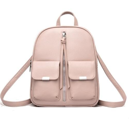 Backpack Women2021 Counter Genuine PU Leather College Student School Bag Daily Work Back Pack Quality Solid Color Female Package