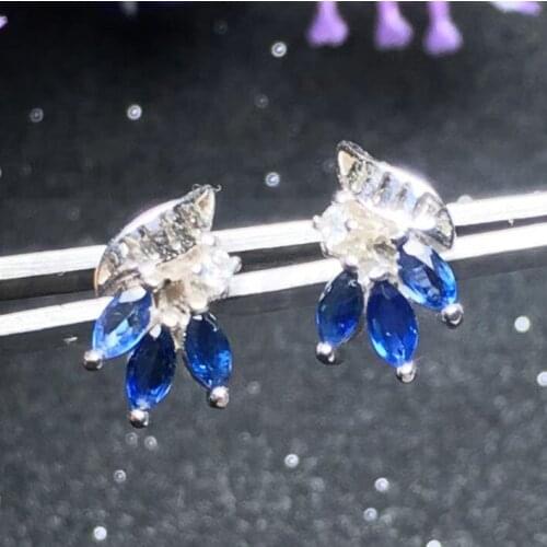 Sapphire stud earring earring Free shipping Natural real blue sapphire 925 sterling silver 0.15ct*6pcs gemstone #X18073004