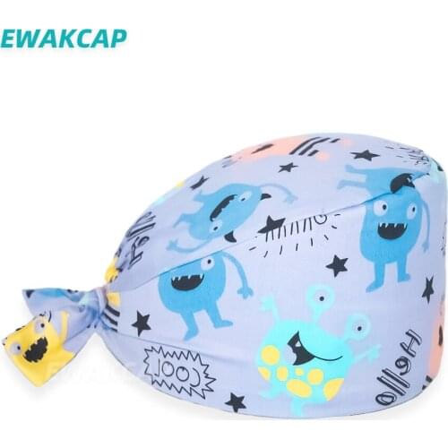 Cotton Scrub Cap Anime Printed Nurse Working Nursing Caps Lab Pet Shop Dustproof Accessories Surgicals Hat with Absorbent towels