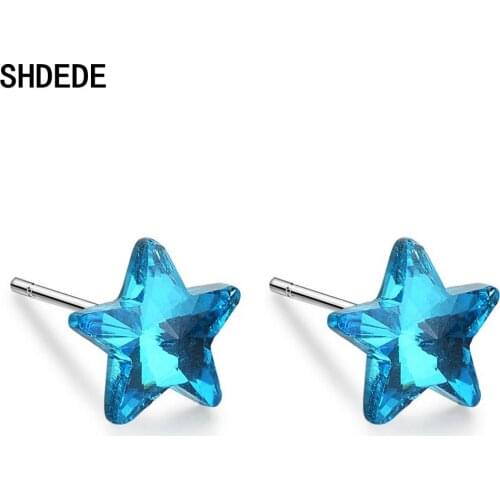 SHDEDE Female Blue Star Ear Studs Earrings Embellished With Crystals From Swarovski Fashion Xmas Jewelry Anniversary Gift -X650