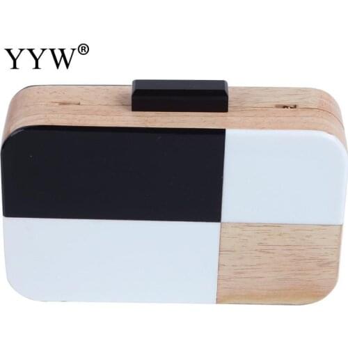 Wood Patchwork Bag Ladies Crossbody Bags With Chain Box Evening Party Clutch Bag Khaki Fashion Style Prom Clutches Purse