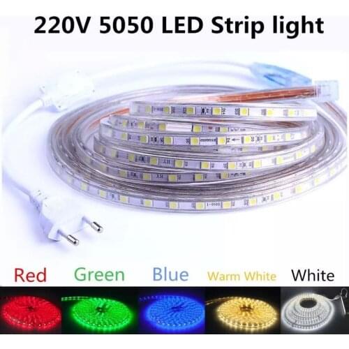 LED Strip 5M 3M 2M 10M 20M 25M Colorful Led Light SMD5050 Waterproof EU 220V Led Lights For Room Decoration For Wall