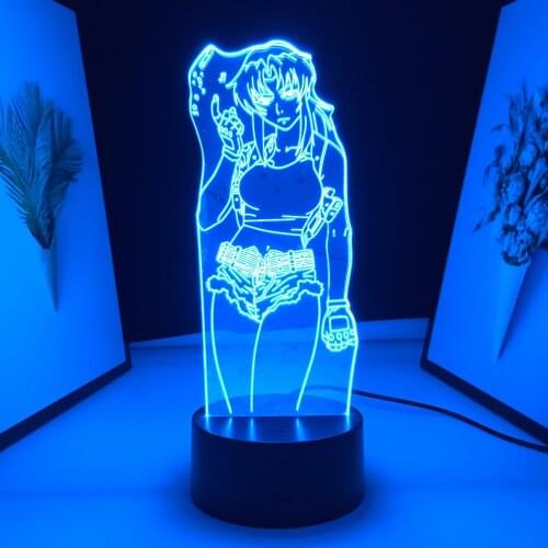Black Lagoon Revy LED Night Light for Bedroom Decor Colorful Nightlight Manga Black Lagoon Gift 3D Lamp Anime Dropshipping