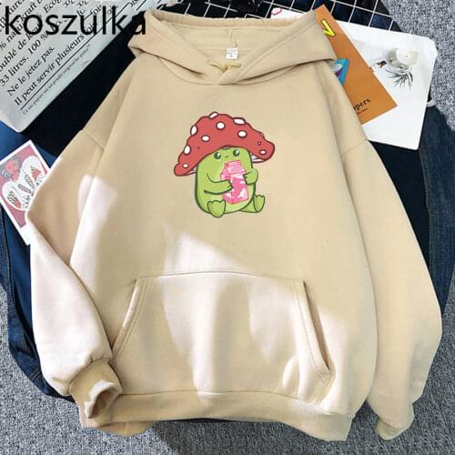 Cartoon Frog Mushroom Hat Hoodies Sweatshirt Plus Size Fleece Harajuku Pullovers Kawaii Hoodied Dazy Style Hoodie Women Clothes