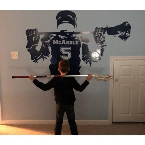 Large Custom Name Lacrosse Sport Wall Sticker Boy Room Personalized Name Lacrosse Hockey Sport Ball Wall Decal Bedroom Vinyl