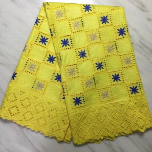 High Quality African Fabric Swiss Voile Lace Embroidered With Leaves Rhinestones Laces Fabrics Pure Cotton Laces For Dress PLC24