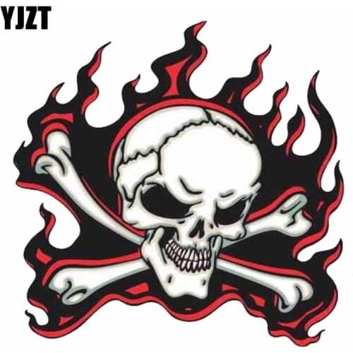 YJZT 12.7CM12.6CM Car Sticker RE RED FLAME Skull Personality The Tail Of The Car Decal C1-7410