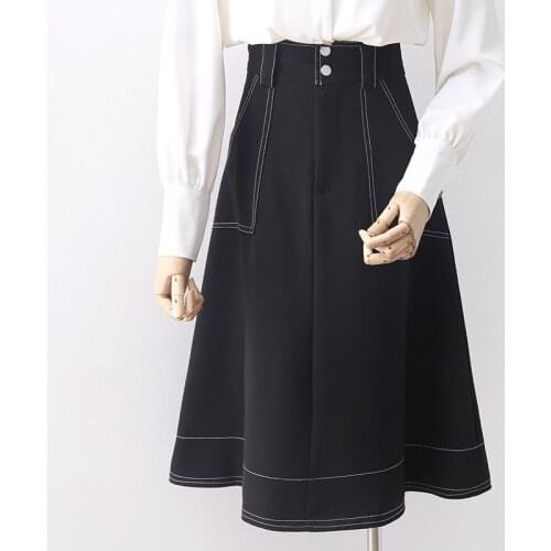 Oversized Denim Women Skirts 2020 Summer New High Waist Pocket Solid A-line Knee-length Office Lady Elegant Skirts Top Quality