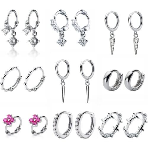 2019 New Small 925 Sterling Silver Hanging Stud Earrings For Women Star Cross Heart Ball Slice Charm Small Studs Earring XY900