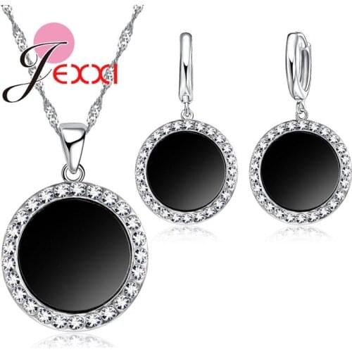 Hot 2pcs Black Color 925 Sterling Silver Wedding Jewelry Sets Earrings For Women Unique Bohemia Engagement Jewelry