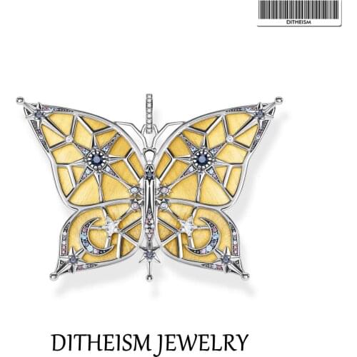 Pendant Golden Butterfly With Moon And Stars Romantic Design 2021 Brand New Fine Women Jewelry 925 Sterling Silver Bijoux Gift