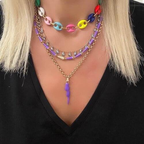 NEW Rainbow Coffee Bead Link Necklace Hip hop Neon Enamel Coffee Beads Link Chain Choker Women Fashion Jewelry