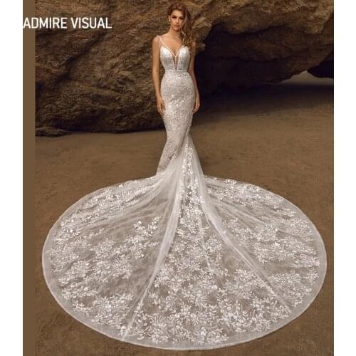 Newest Wedding Dress Mermaid Lace Deep V-Neck Neckline Long Open-Back Custom Made Plus Size Bride Gown 2021 Vestidos De Novia
