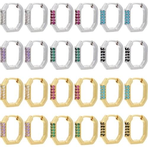 ZHUKOU gold silver color geometric Octagon small hoop earrings CZ crystal hoop earrings Creative candy earrings wholesale VE400
