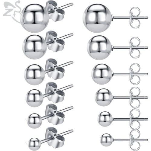 ZS 6 Pairs/lot 3-8MM Ball Stud Earring Set 20g Silver Black Color Stainless Steel Ear Studs Helix Conch Tragus Piercing Earrings