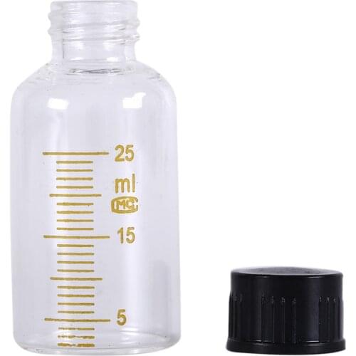 1pc 25ml Screw On Cover Graduation Sample Vials Plastic Black Screw Cap Graduated Round Glass Reagent Bottle