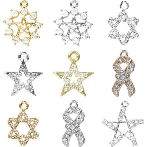 20PCS 21*23mm21*23mm Rhinestone Crystal Five-pointed Star Charms Finding Bracelet Women Party Gift Jewelry Supplies