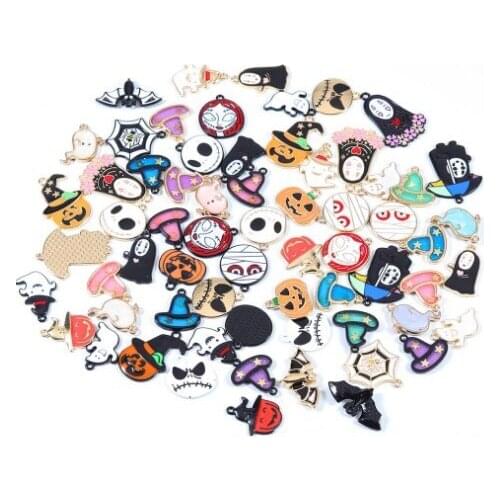 10pcs/lot mix random Pumpkin vampire hat ghost Alloy Dripping Oil Pendants for DIY Handmade Jewelry Necklace Accessories